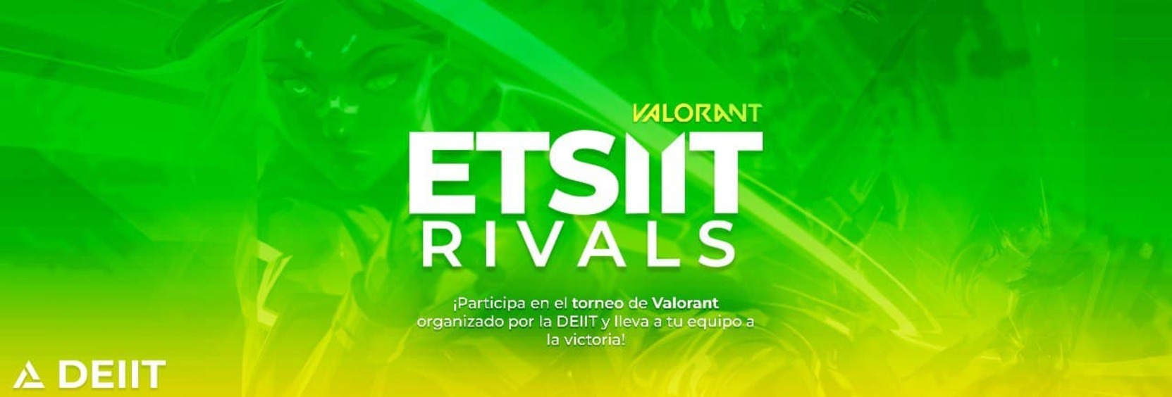 Texto ETSIIT RIVALS con un fondo verde y amarillo